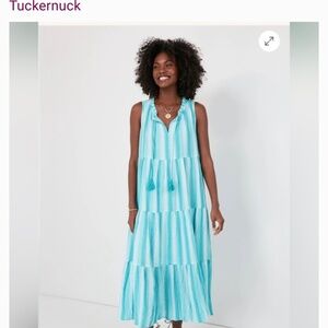 Tuckernuck Aquamarine and white striped "Paloma" dress